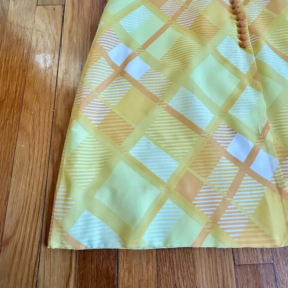 Vintage 1960s Handmade Yellow Plaid Mini Dress with Snap Button Front - Picture 9 of 16